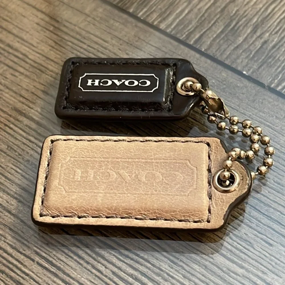 Coach Black and Grayish Tan Leather Keychain Set